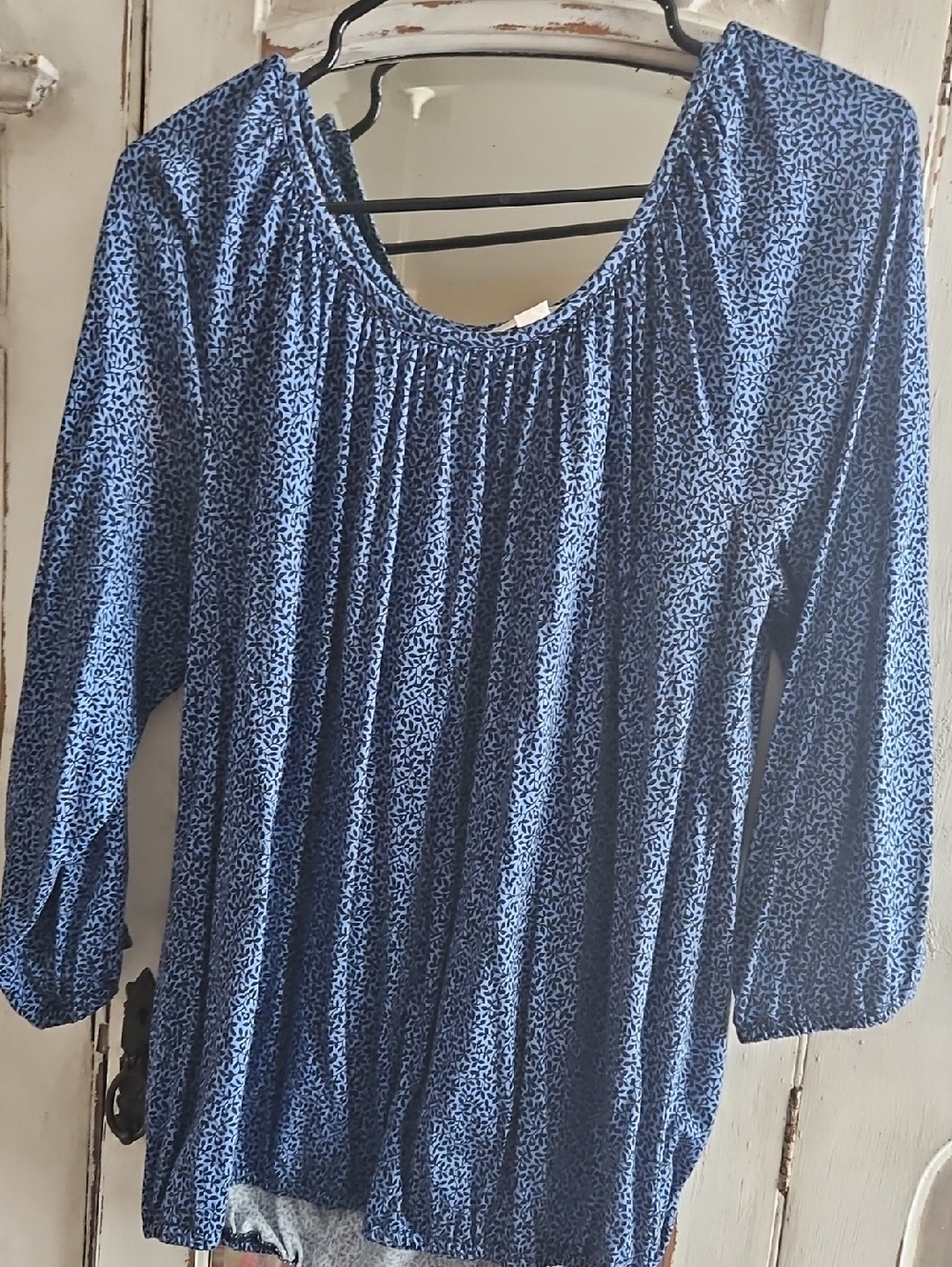 Michael Kors Women’s Blue Floral Peasant Blouse Size Large